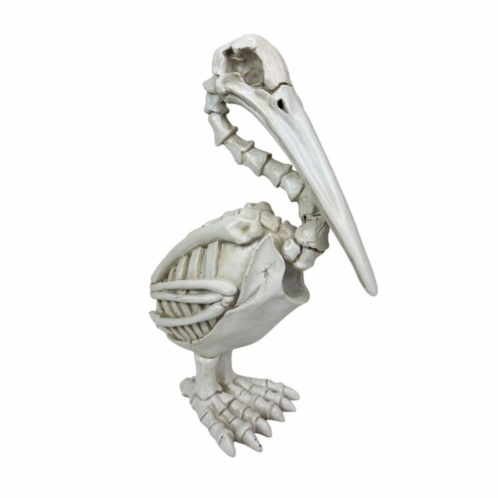 Pelican Skeleton Statue White Distressed Resin Gothic Tabletop Decor 11.5 Inch